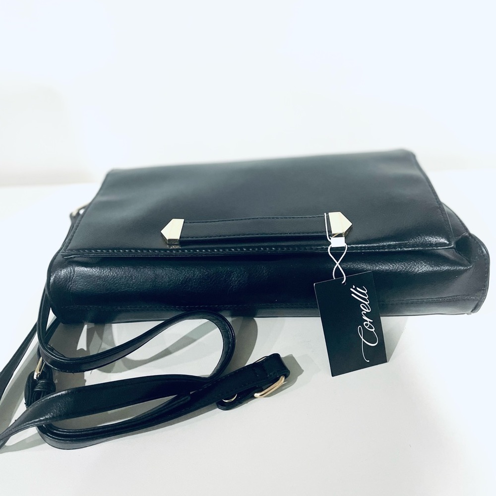 CORELLI | Black cute clutch with gold detail and long leather removable strap - Picture 4 of 8